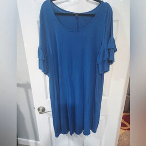 Lane Bryant Royal Blue Ruffled Sleeves Knee Length Shift Dress in Size 18/20 2X